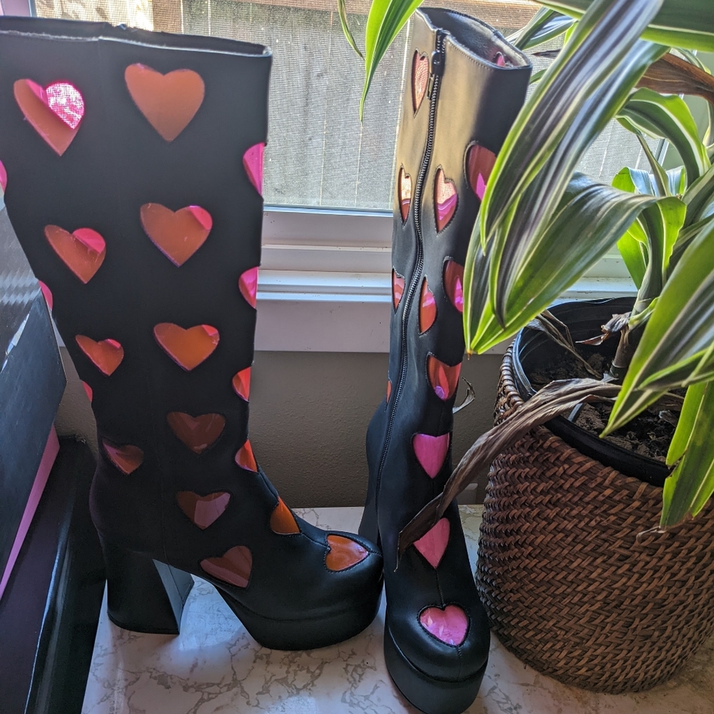 Knee high ultra gogo sheer heart boots from sugar thrillz - goth 60s kawaii